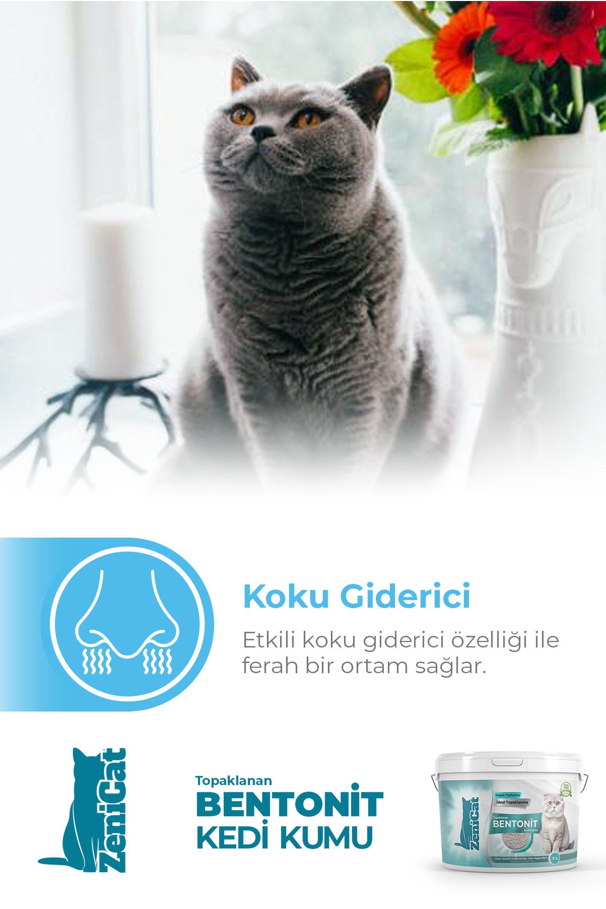 Kedi Kumu Ince Taneli Kokusuz Doğal Bentonit 5 Lt