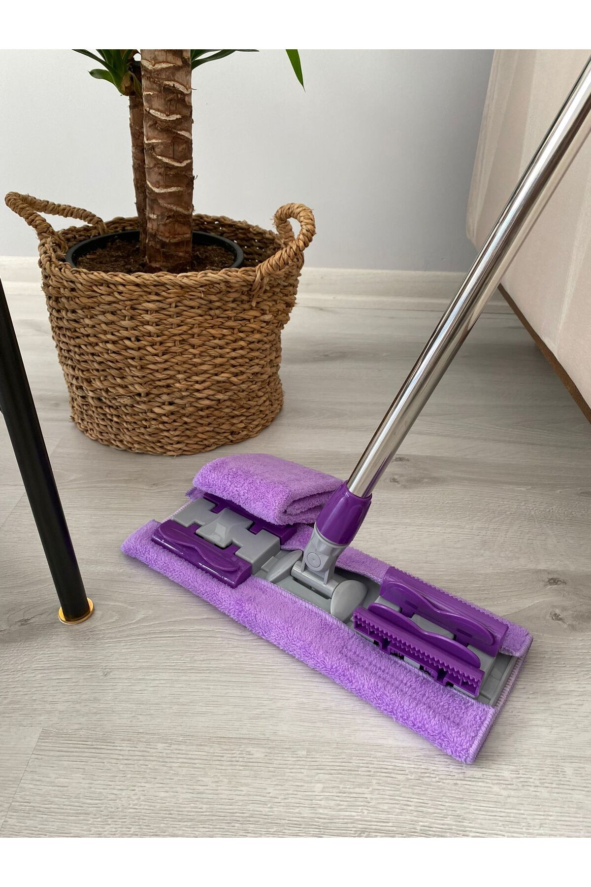 Missclean (1 ADET MOR YEDEK BEZ HEDİYELİ) Yer Mopu Yüzey Temizlik Mikrofiber Mandallı Mop