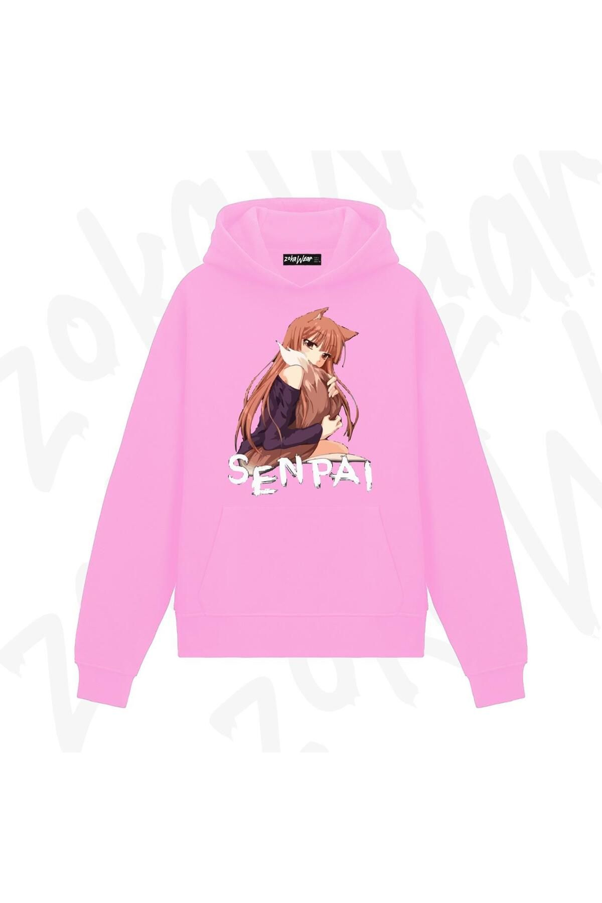 ZOKAWEAR Senpai Wolf AnimeBaskılı Pembe Sweat...