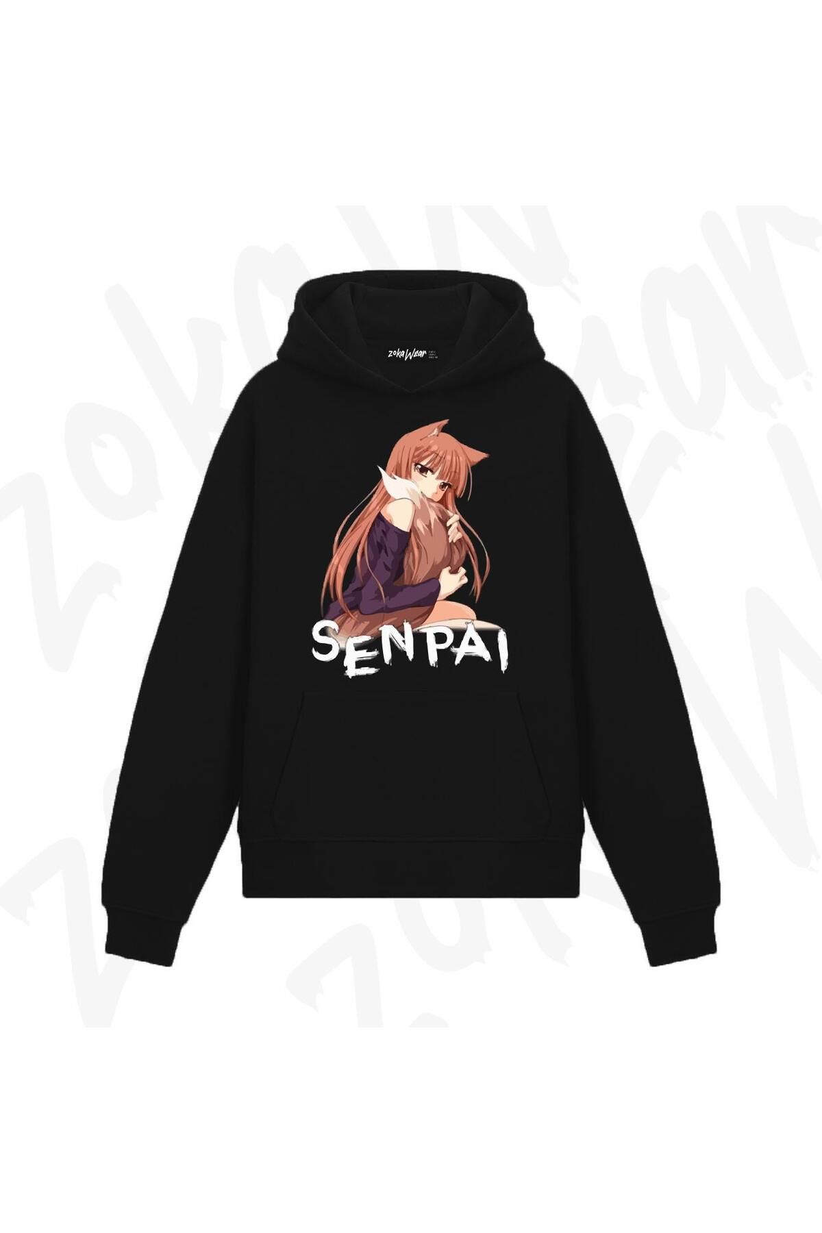 ZOKAWEAR Senpai Wolf AnimeBaskılı Siyah Sweat...