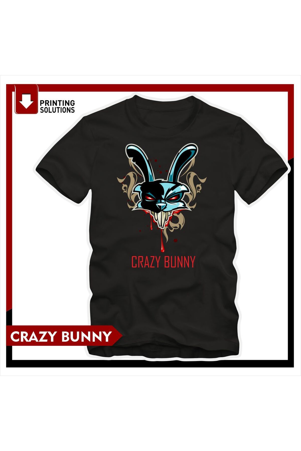 Auras Baskı Crazy_Bunny /Unisex Regular T-Shi...