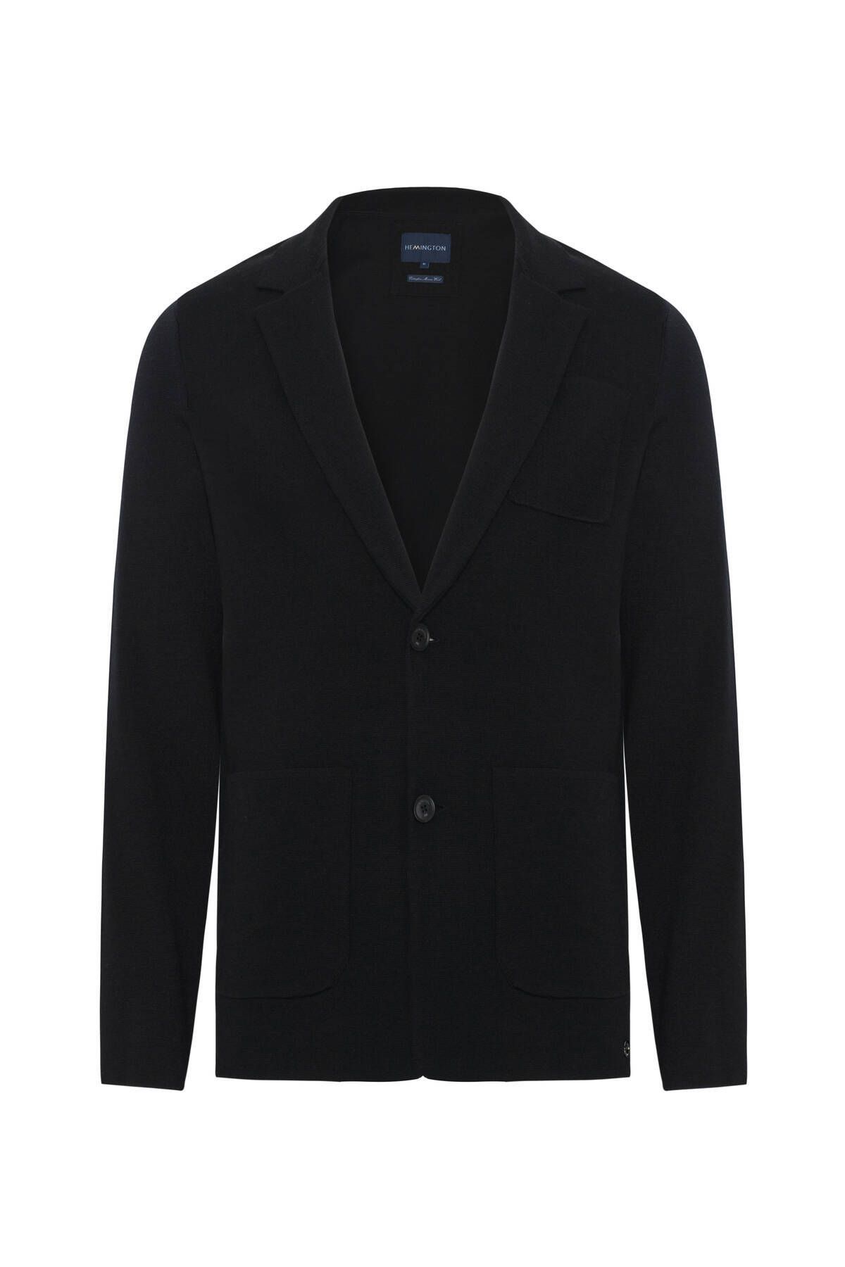 Siyah Extrafine Merino Triko Blazer Ceket