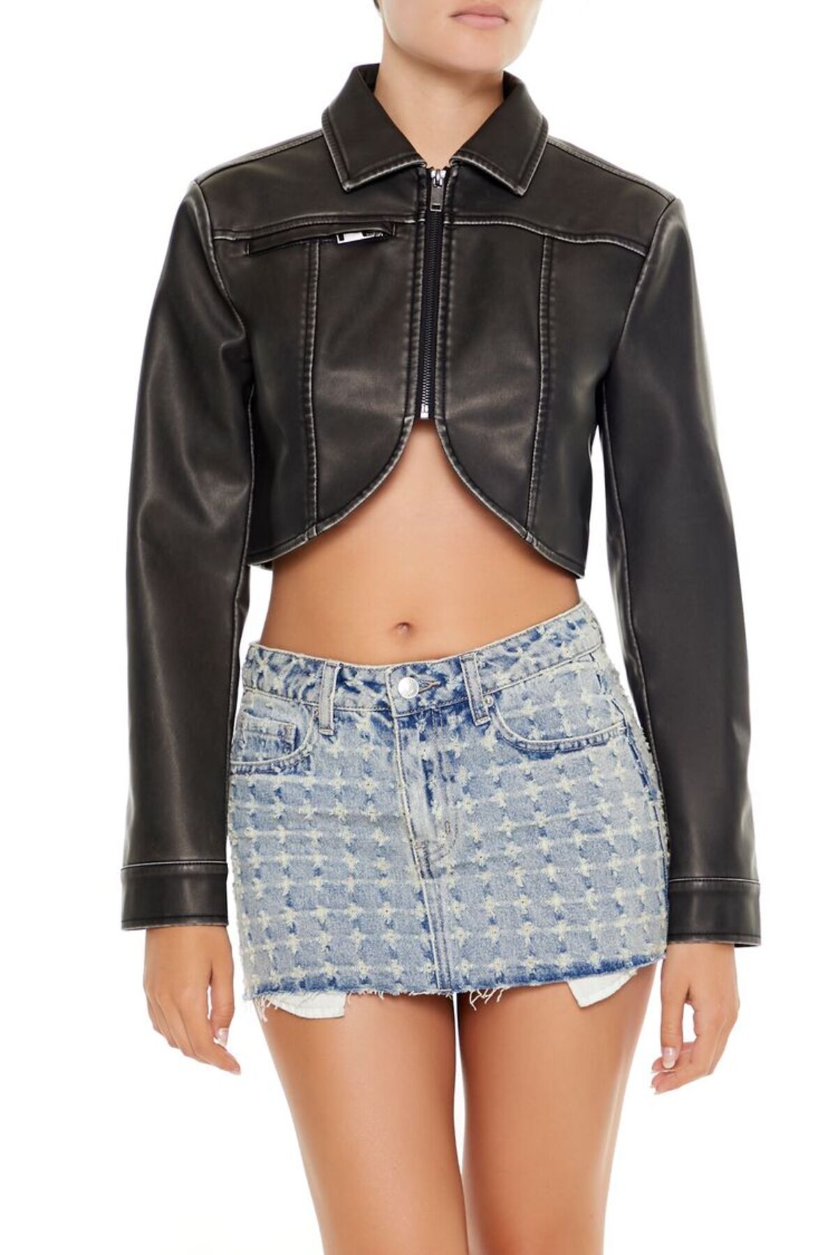 Forever 21 Crop Suni DeriCeket