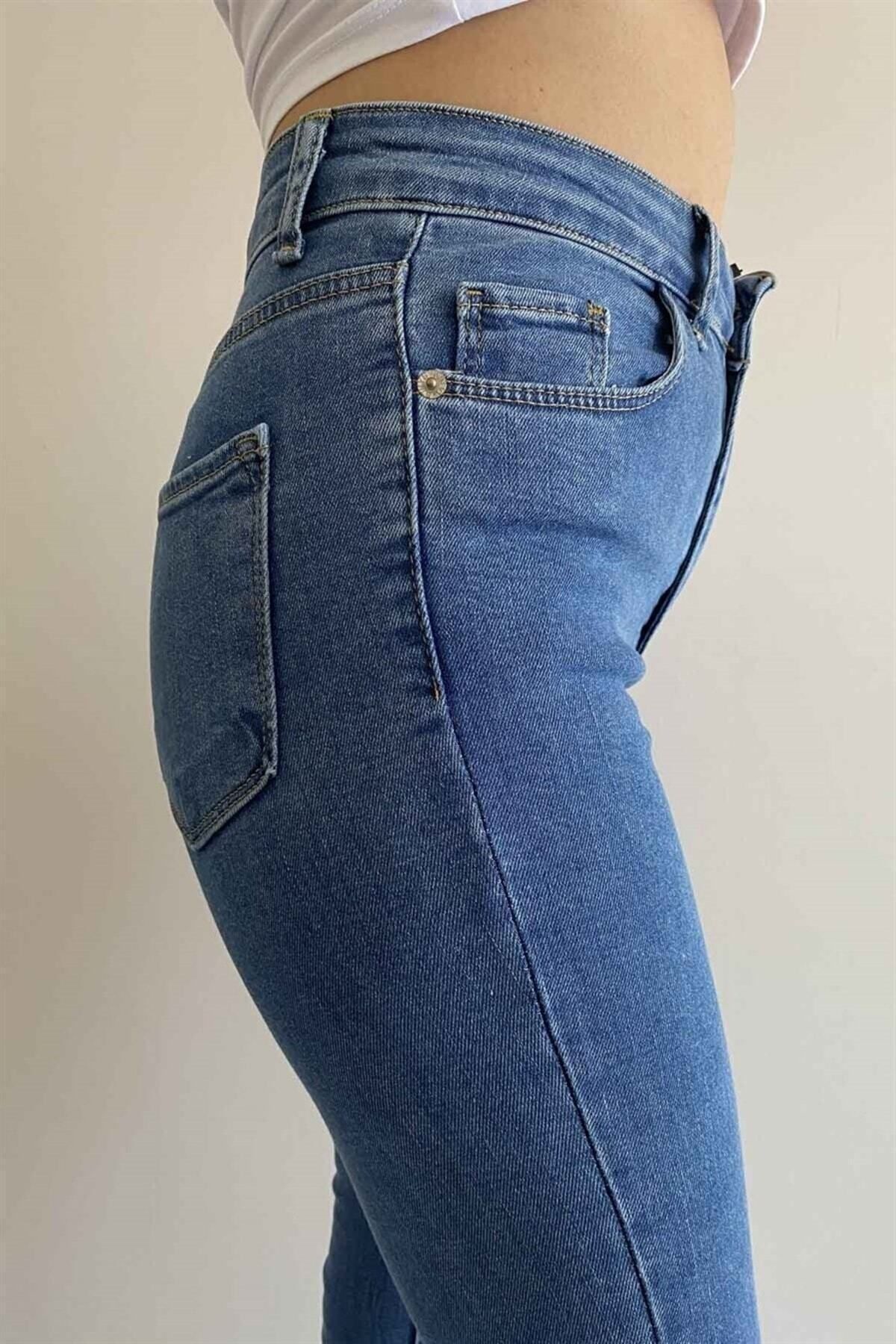 Yakamoz Ispanyol Paça Likralı Kot Pantolon Yüksek Bel Flare Jeans Toparlayıcı Extra Rahat