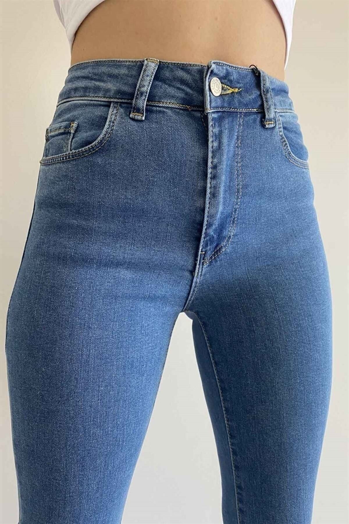 Yakamoz Ispanyol Paça Likralı Kot Pantolon Yüksek Bel Flare Jeans Toparlayıcı Extra Rahat