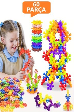 60 Parça Kar Tanesi Çiçek Molekül Kilitli Yapı Taşları Blok Puzzle Yapboz Eğitici Oyuncak Image 0