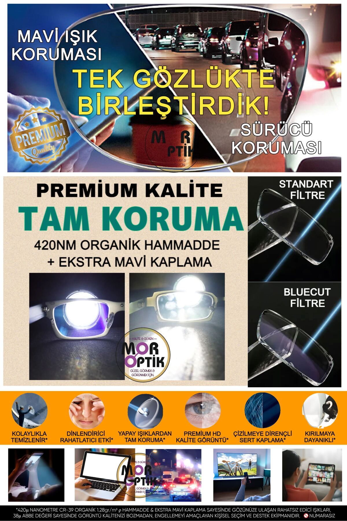 MOR OPTİK VO5560 51-18 140 PREMİUM MAVİ IŞIK KORUMA + SÜRÜCÜ (ANTİFAR) TEK GÖZLÜKTE!