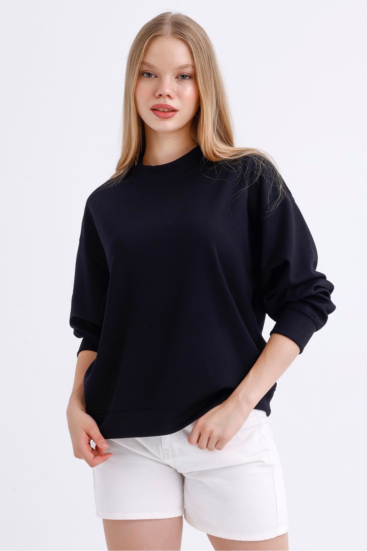 Kadın Bisiklet Yaka Basic  Oversize Modal Sweatshirt