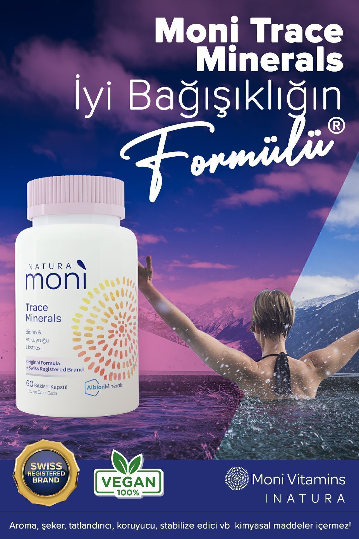 Moni Trace Minerals Biotin 5000, Krom, Çinko, Selenyum, At Kuyruğu Multivitamin 60 Vegan Kapsül