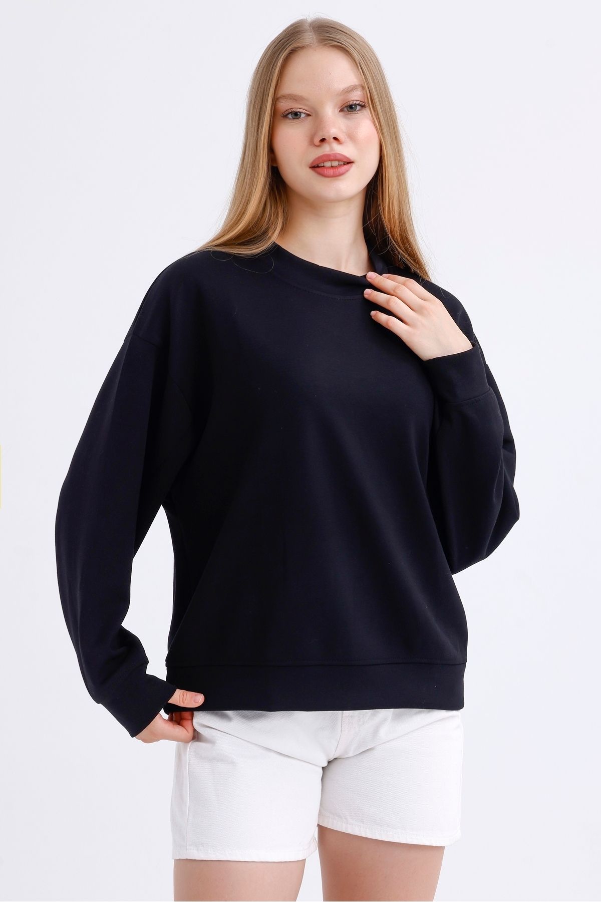 Kadın Bisiklet Yaka Basic  Oversize Modal Sweatshirt