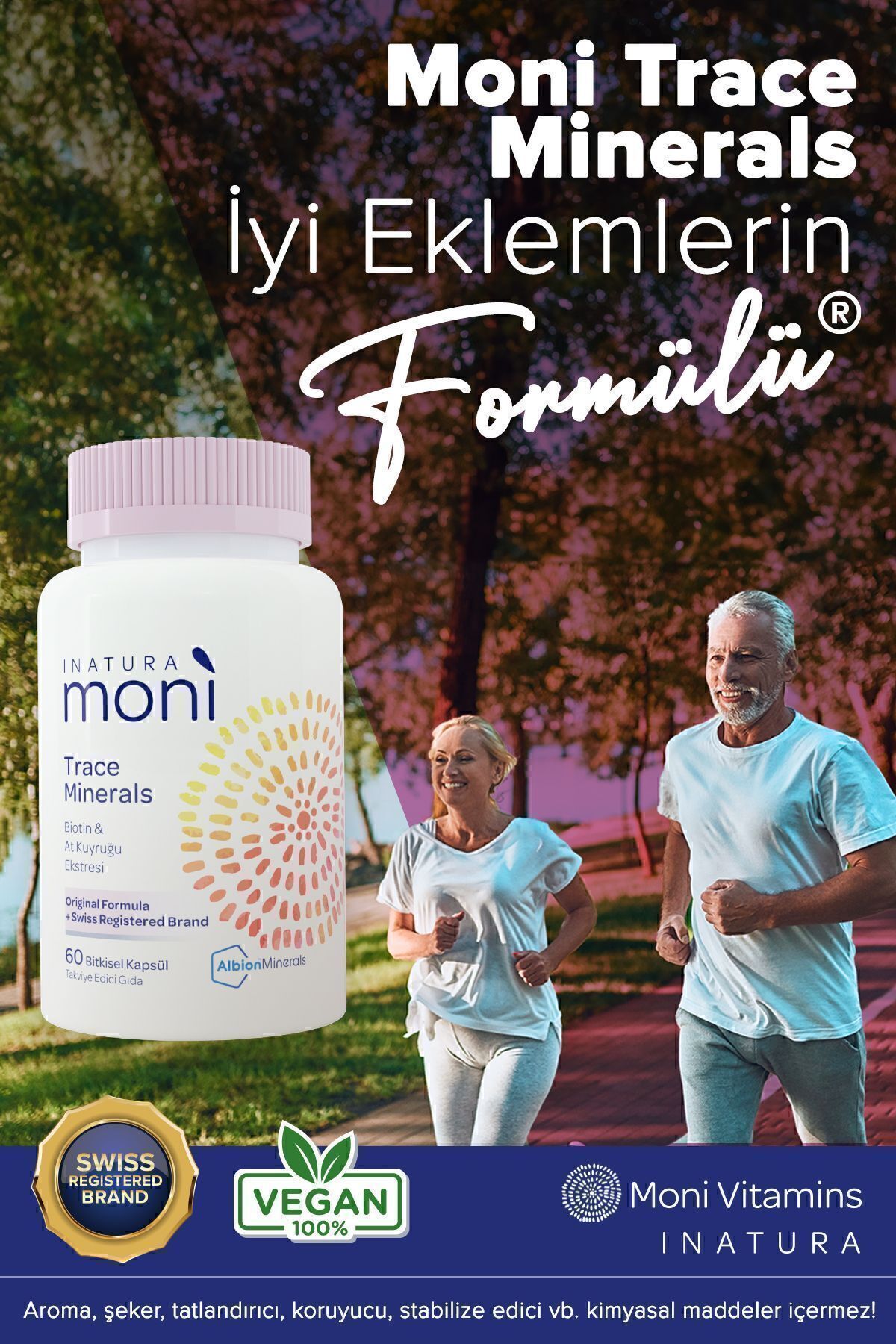 Moni Trace Minerals Biotin 5000, Krom, Çinko, Selenyum, At Kuyruğu Multivitamin 60 Vegan Kapsül