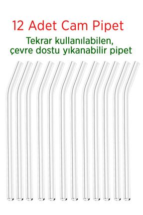 Şeffaf Cam Pipet 12'li Cam Eğimli Pipet (Isıya Dayanıklı) Image 0