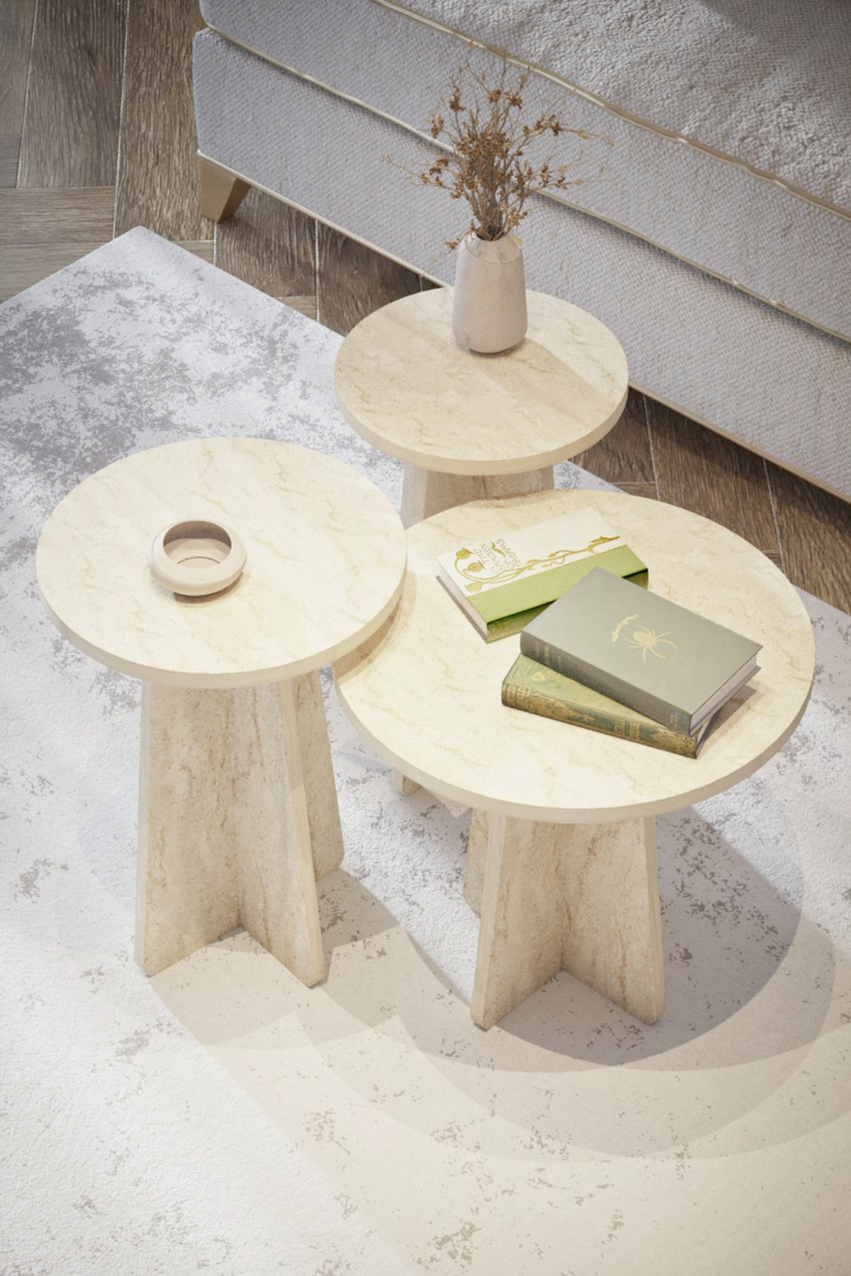 میز قهوه خوری قارچ اسکاندیناویایی بزرگ 3 تکه ست میز قهوه تودرتو میز قهوه خوری میز قهوه تراورتن طرح مرمر