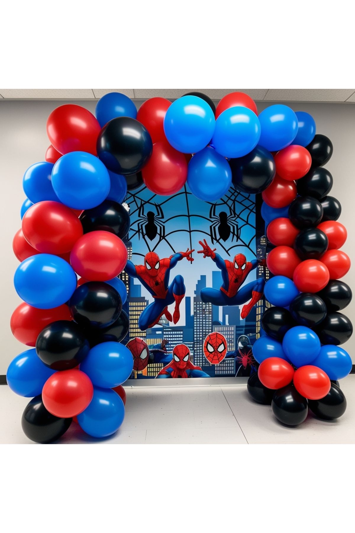 80 Adet Kirmizi Siyah Lacivert Balon Spiderman ( Örümcek ) Adam Balon Seti