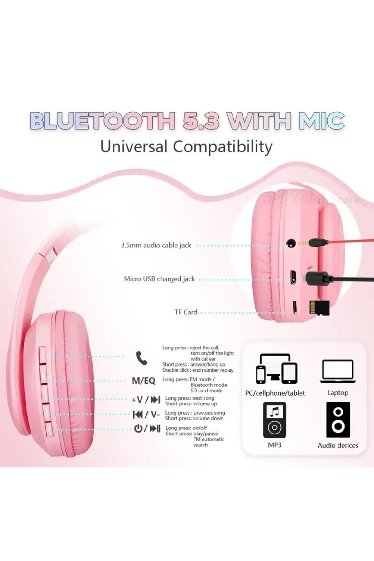 Bluetooth Kulaklık Kedi Kulaklık Detaylı Bluetooth Kablosuz Uyumlu Kulaklık Çocuk Oyuncu