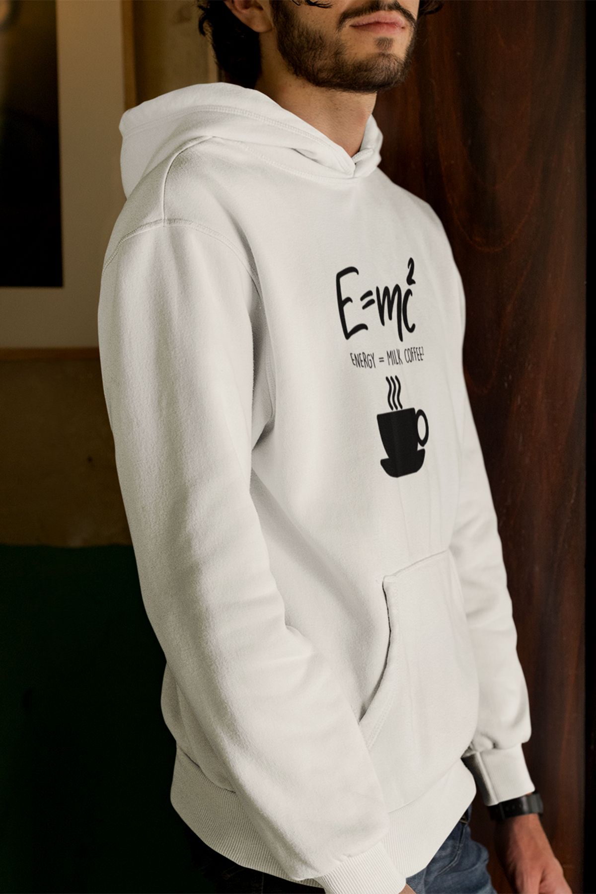 E=mc2 Eğlenceli Fizik Öğrenci  Baskılı Unisex Pamuklu Kapüşonlu Beyaz Sweatshirt