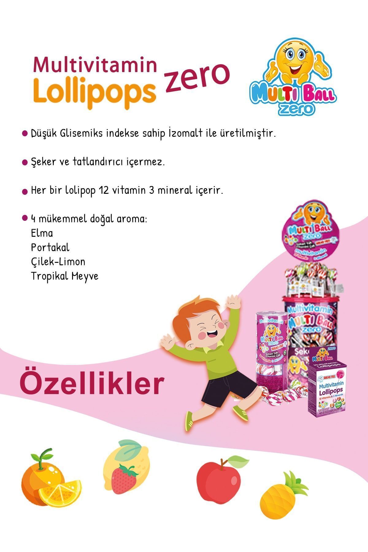 Multiball Zero ( Şekersiz ) 15 Adet Lolipops ( 12 Vitamin 3 Mineral )