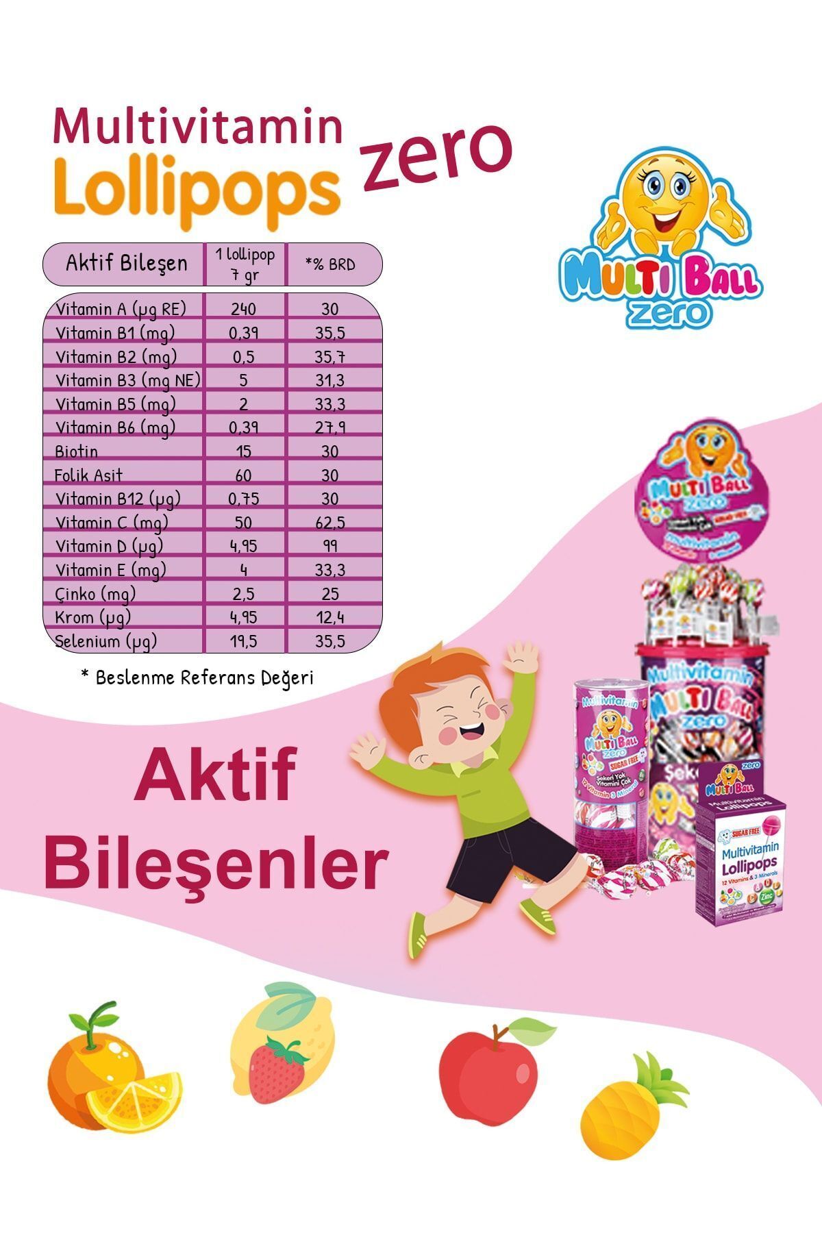 Multiball Zero ( Şekersiz ) 15 Adet Lolipops ( 12 Vitamin 3 Mineral )