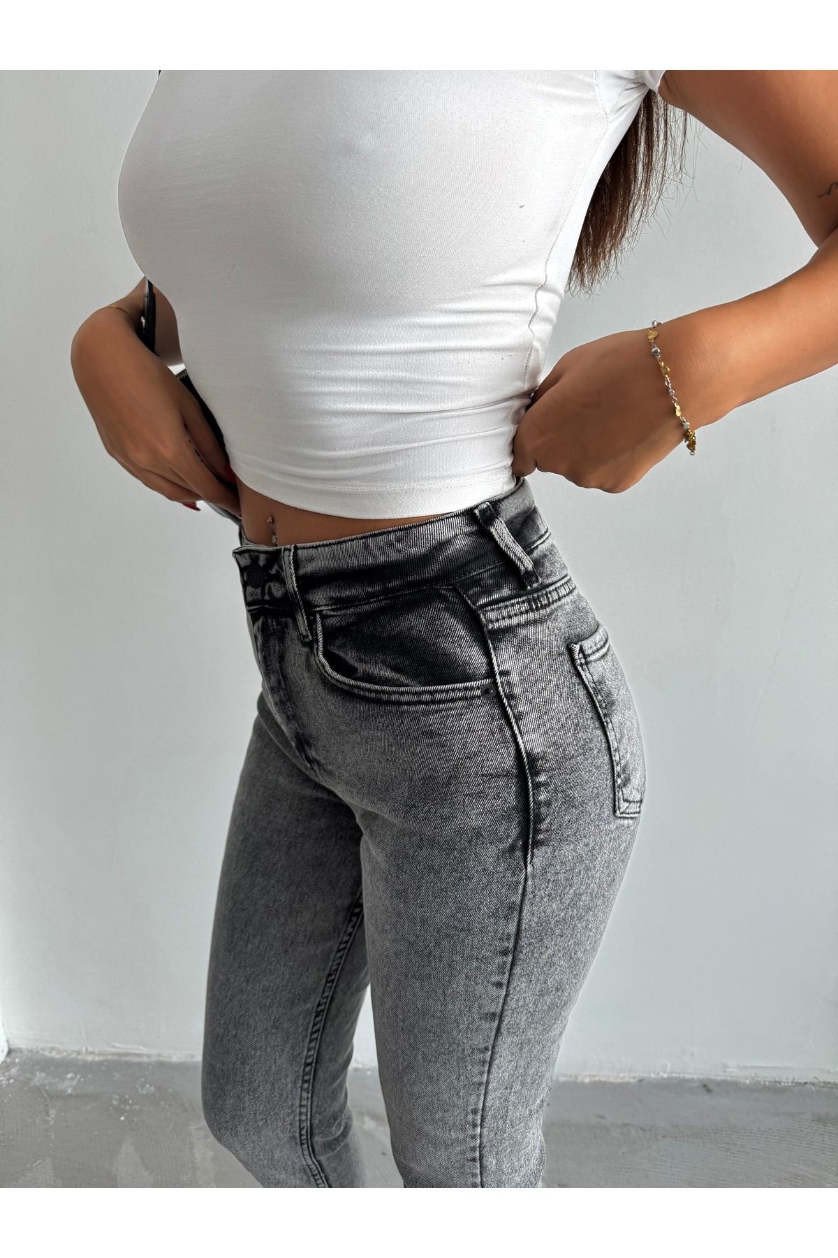 Kadın Likralı Yüksek Bel Mom Jeans