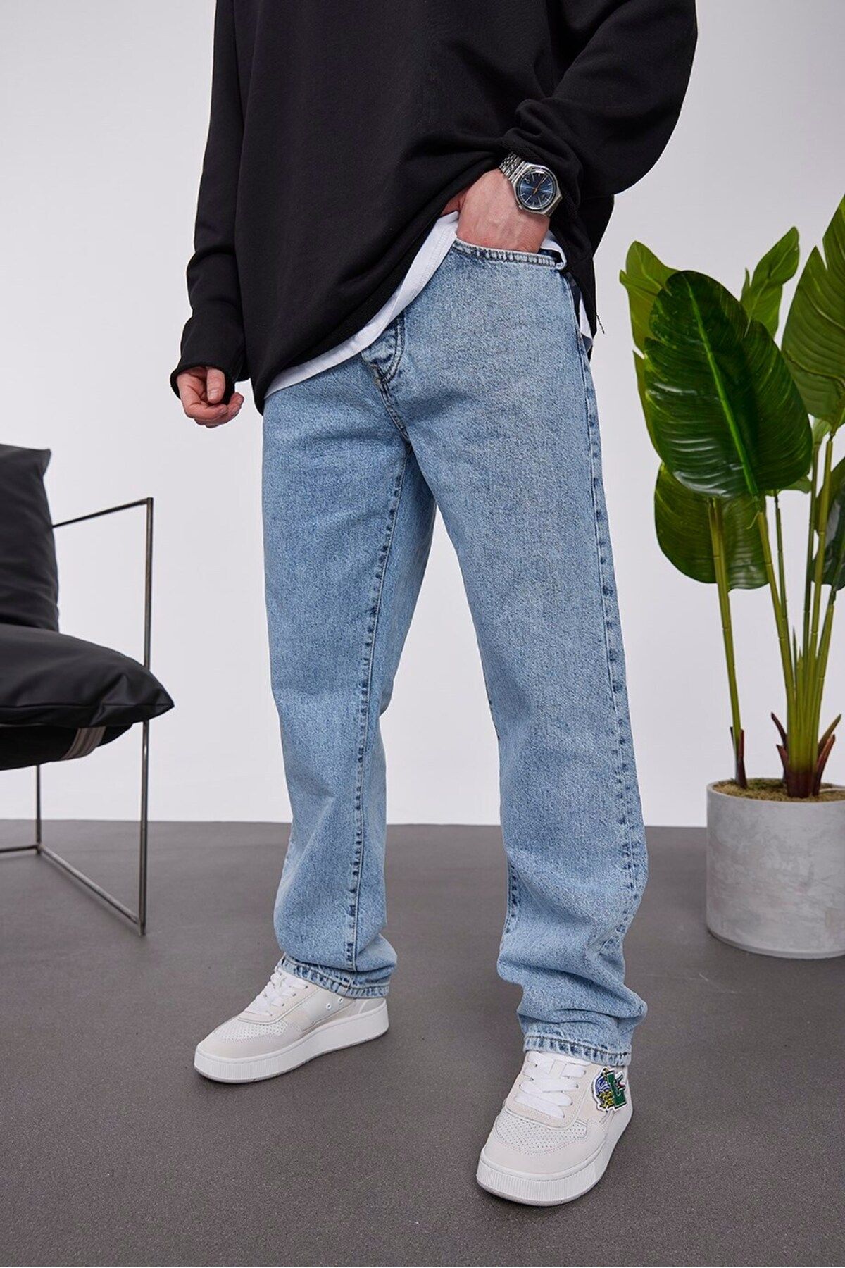 5174 Taşlamalı Açık Mavi Baggy Jean