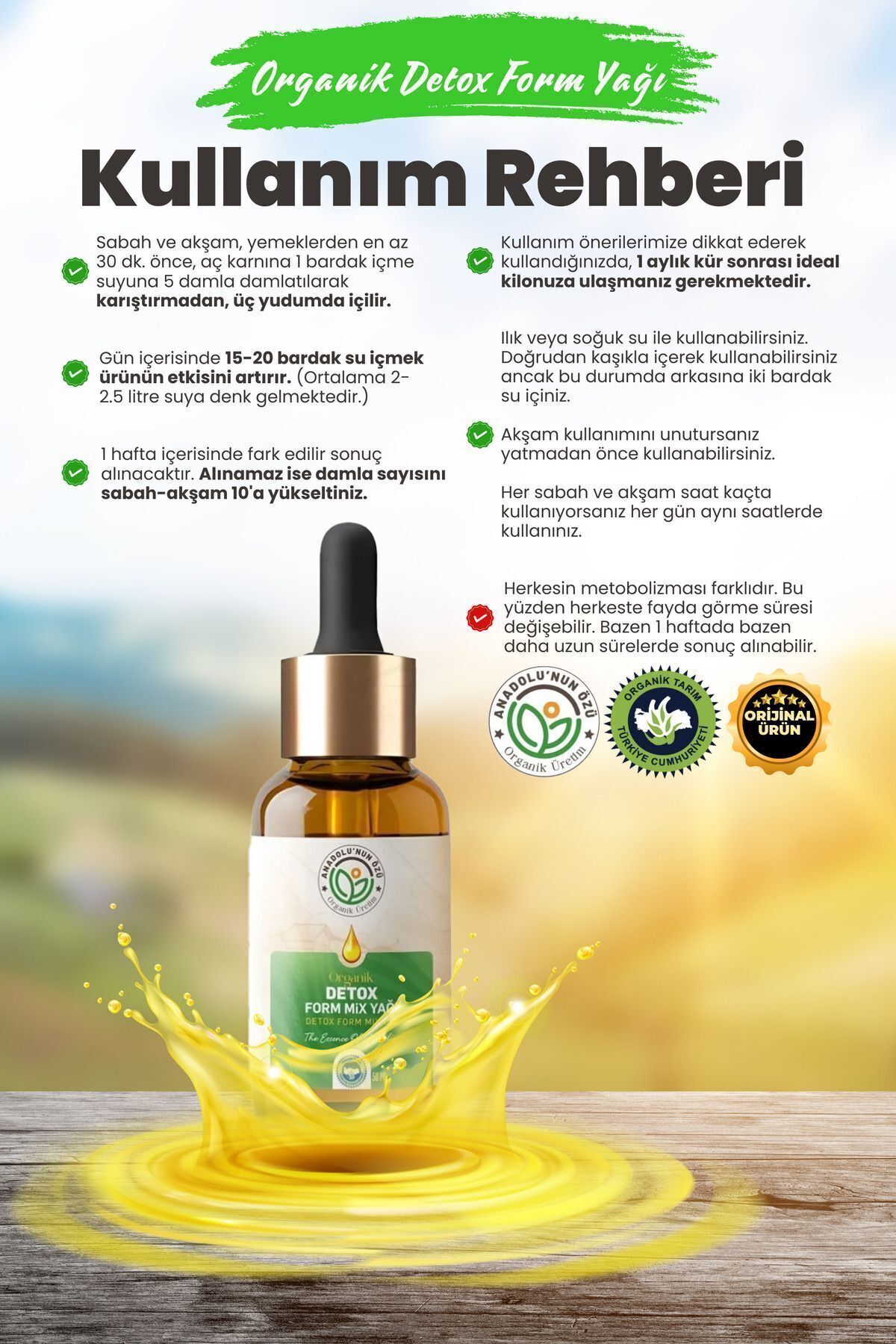 Kilo Vermeye Ödem Atmaya Yardımcı Zayıflama Detox Diyet Organik Oil Mix