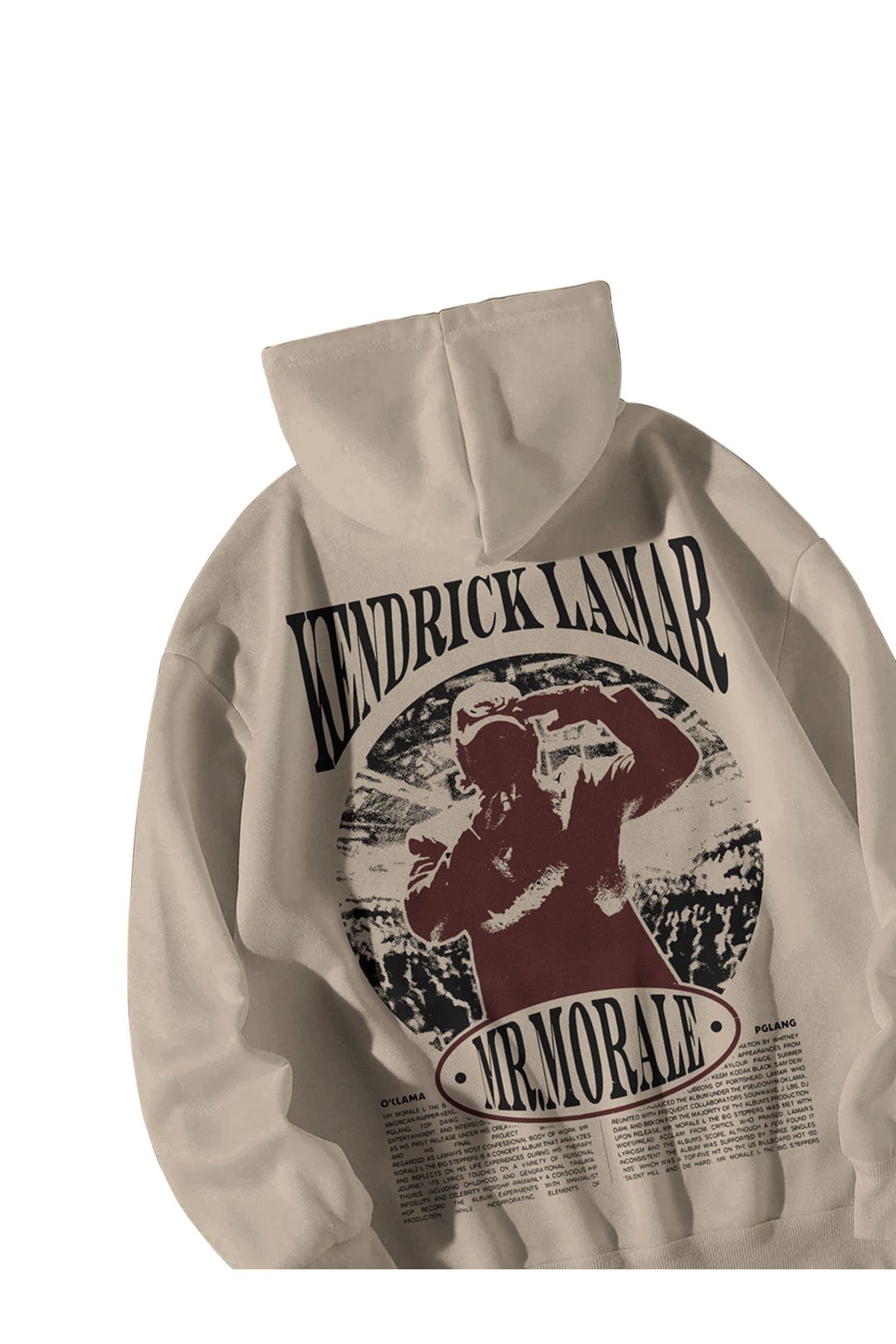 Kadın Erkek Krem Kendrick Lamar Mr. Morale Baskılı Oversize Kapşonlu Kanguru Cepli Hoodie