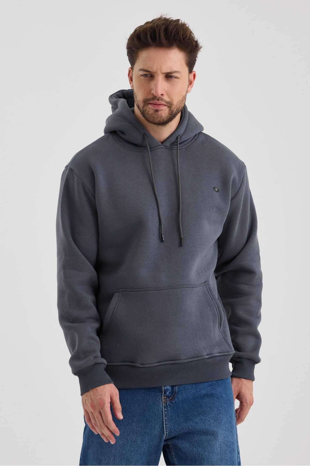 AKFYZ Kapüşonlu Sweatshirt 3İplik Şardonlu