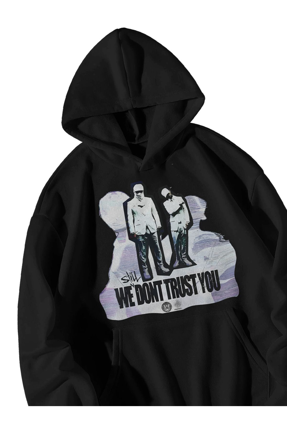 Unisex Siyah Don Toliver We Still Don't Trust You Baskılı Oversize Kapşonlu Kanguru Cepli Hoodie