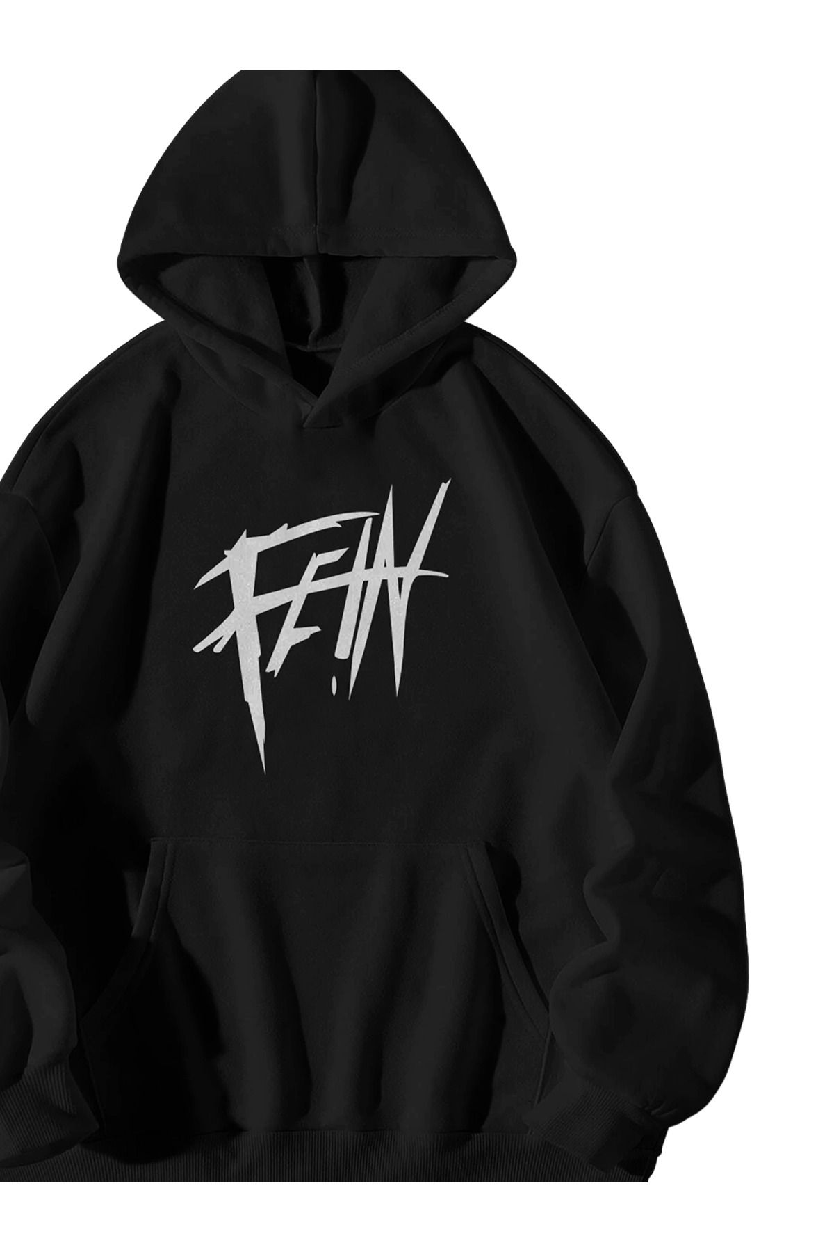 Unisex Siyah Travis Scott Fein Look Mom I Can Fly Baskılı Oversize Kapşonlu Kanguru Cepli Hoodie