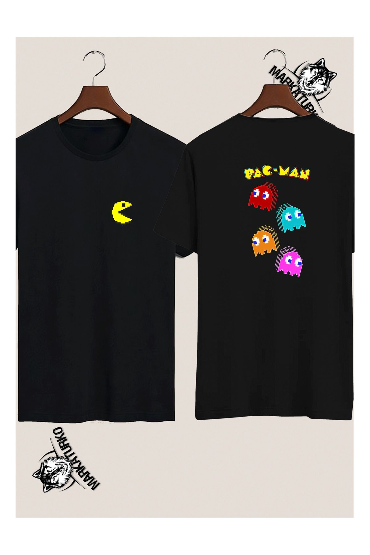 MarkaTurko Pac-man Siyah ÖzelTasarım Çift Tar...