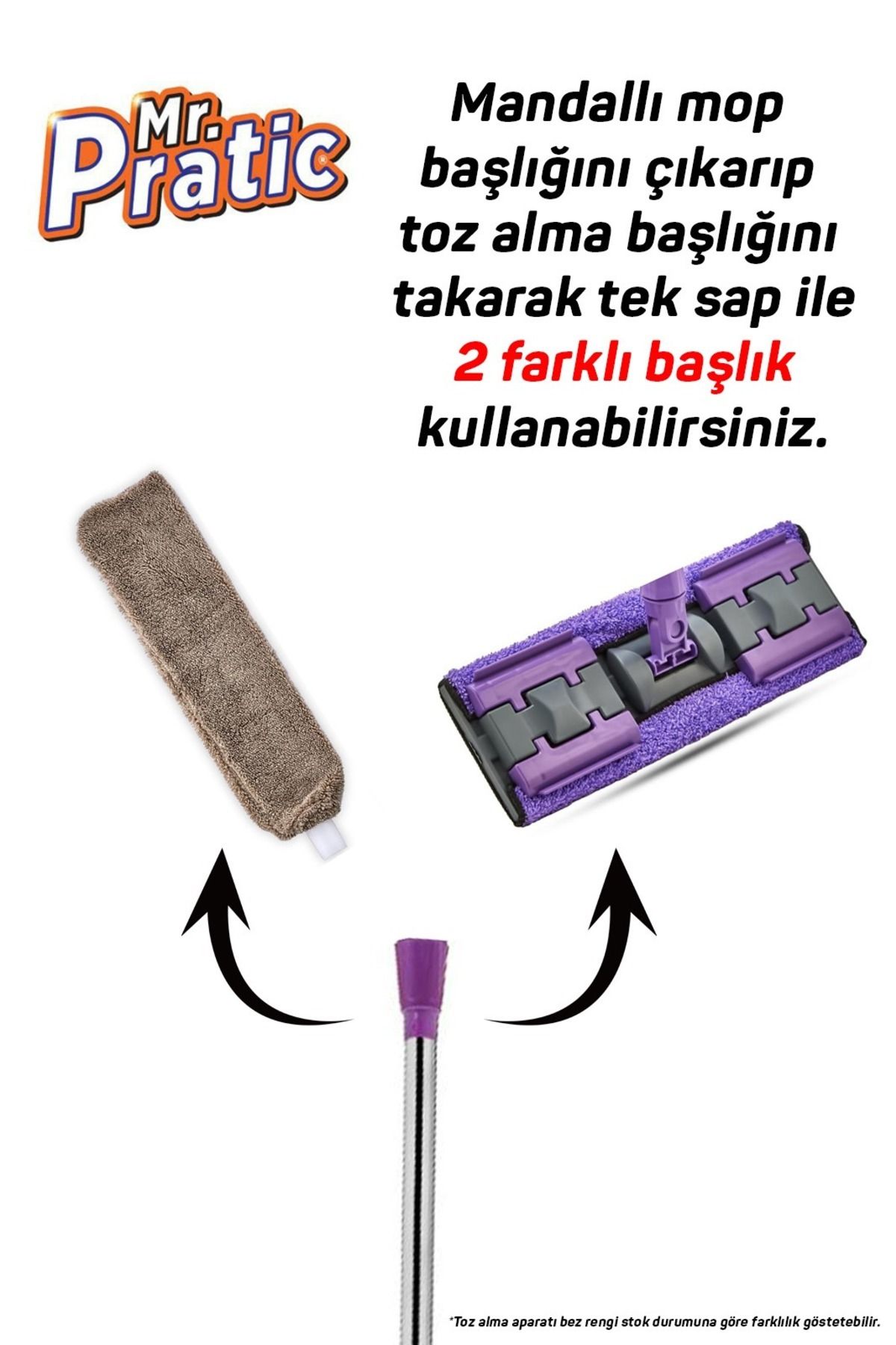 Mandallı Mop Yer Duvar Cam Çok Amaçlı Paspas Esnek Toz Alma Aparatı Hediye Tek Sap İki Farklı Başlık