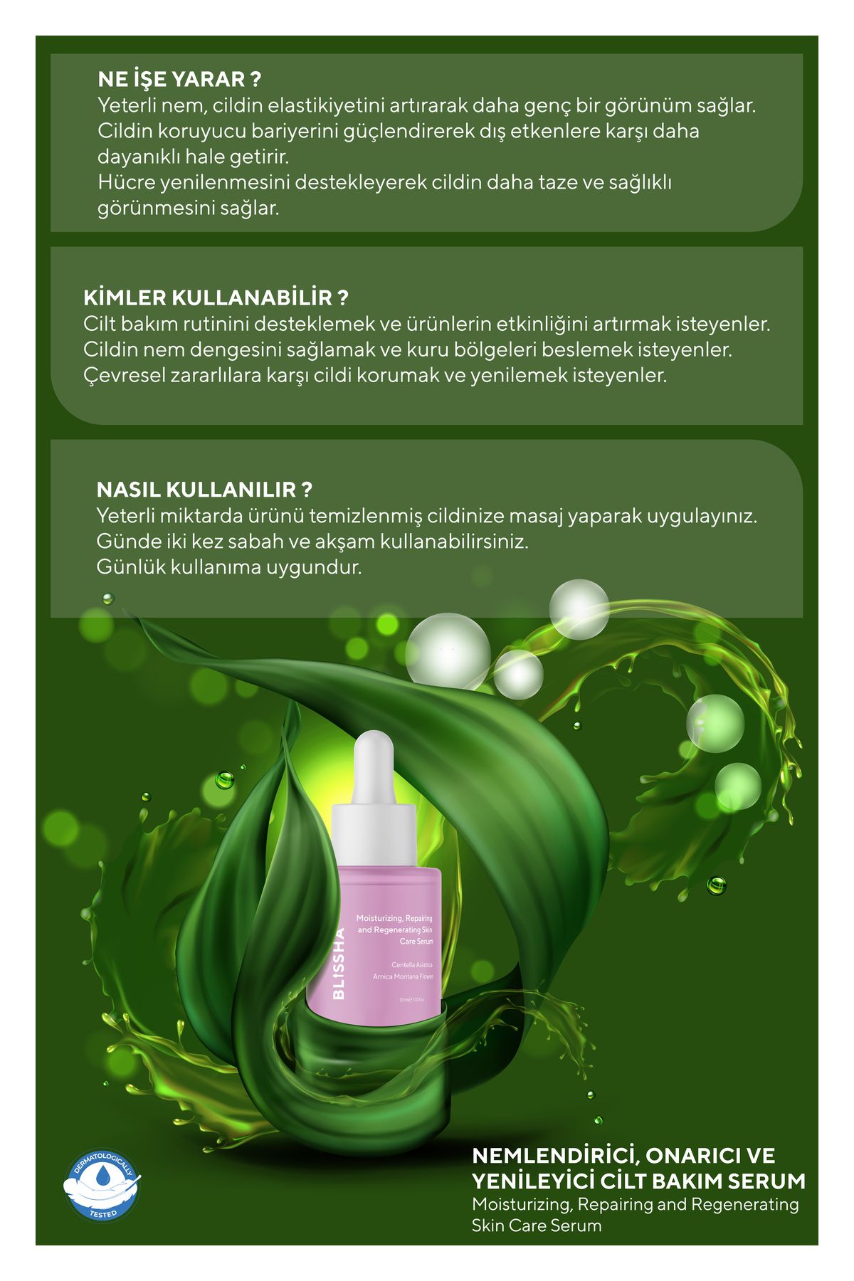 Nemlendirici,Onarıcı ve Yenileyici Cilt Bakım Serum 30 ML (Centella Asiatica,Niacinamide)