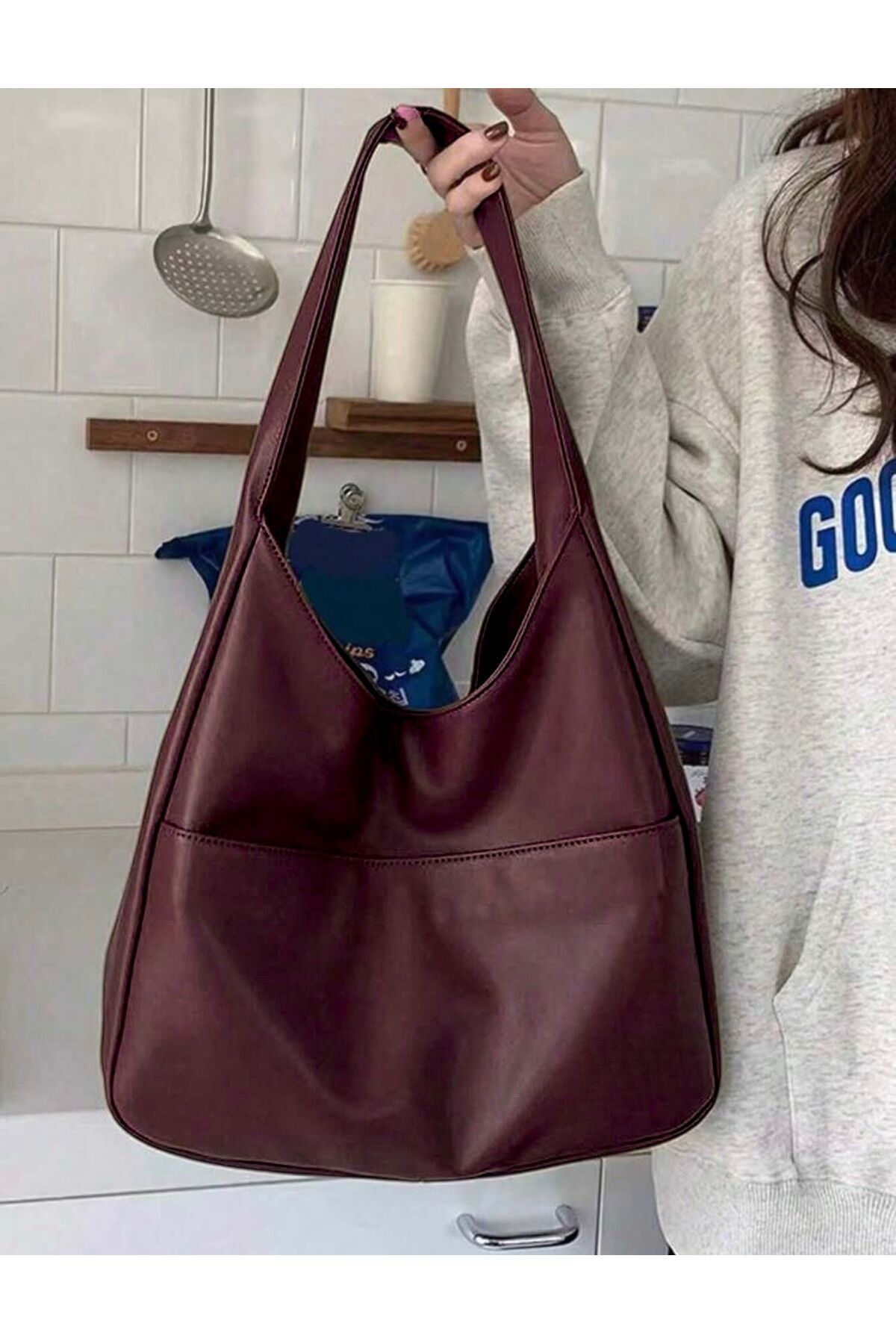 Bordo ön cepli pinterest model askılı omuz çantası