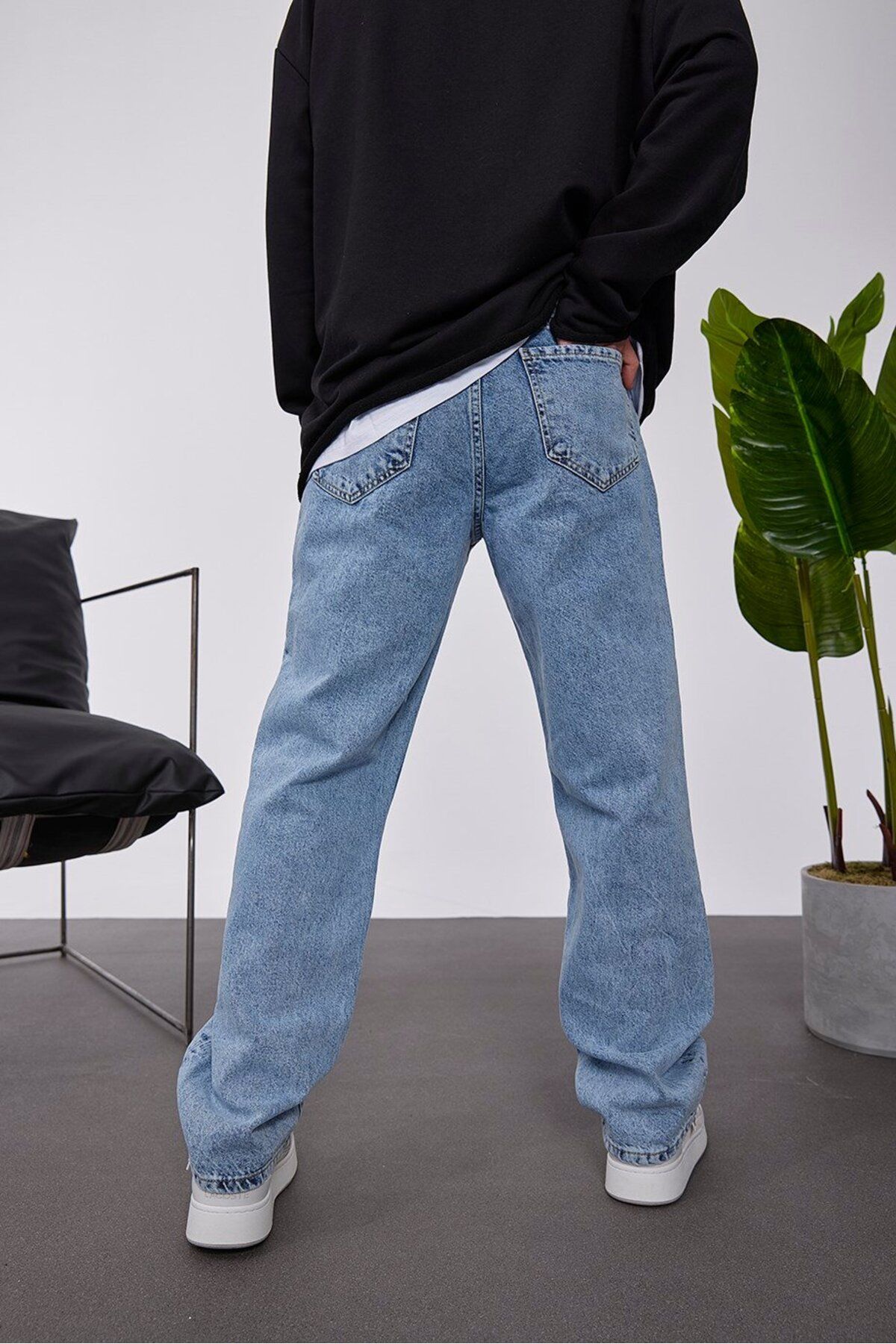 5174 Taşlamalı Açık Mavi Baggy Jean