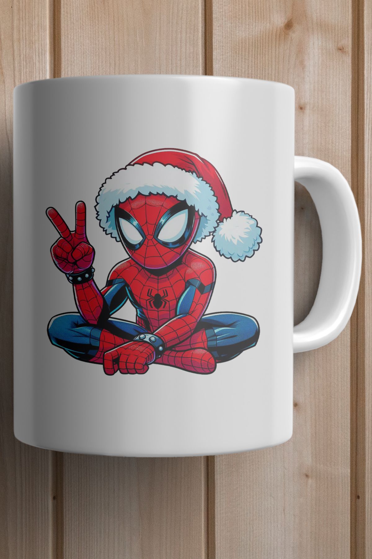 Noel Şapkalı Spiderman- Örümcek Adam Baskılı Premium Kupa Bardak