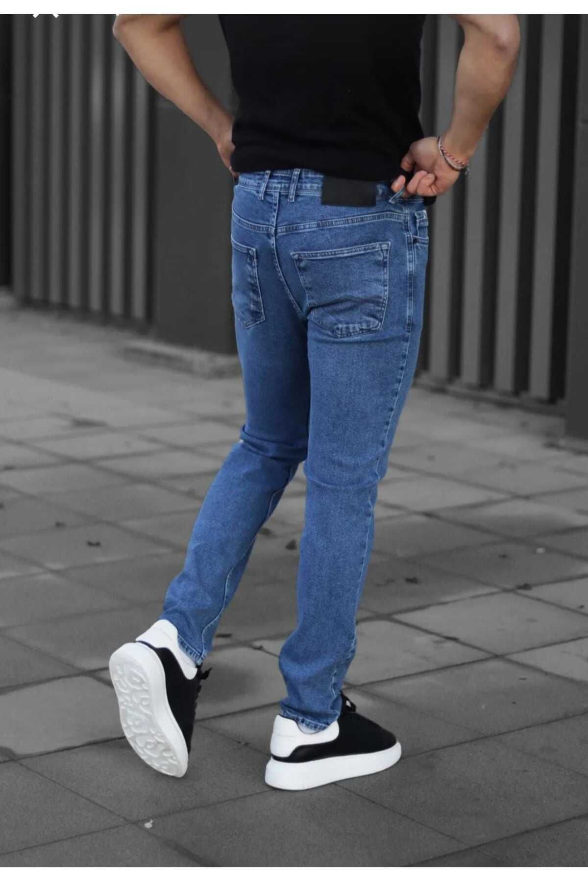 Erkek Jeans Skinny Fit Likralı Antrasit Gri Dar Paça Kot Pantolon