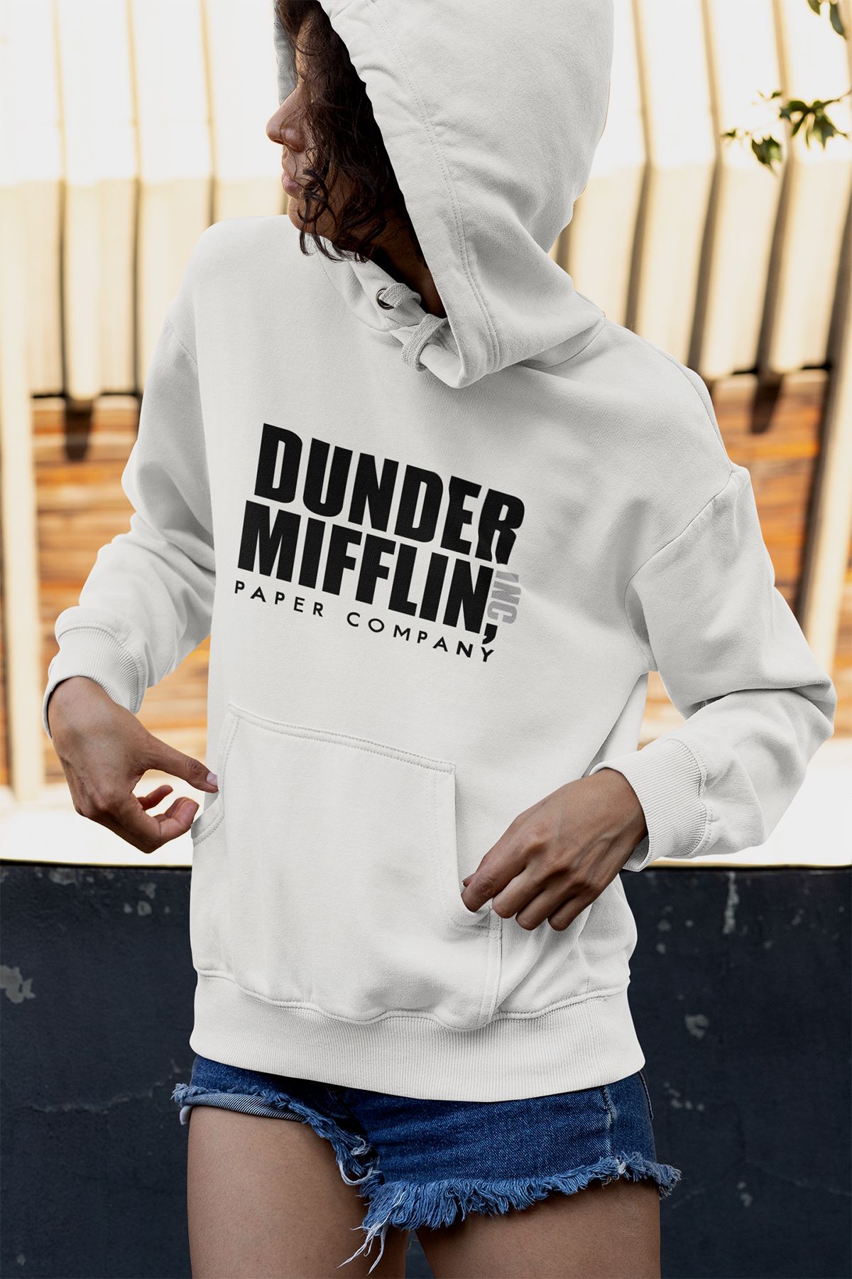 Dunder Mifflin The Office Baskılı Unisex Pamuklu Kapüşonlu Beyaz Sweatshirt