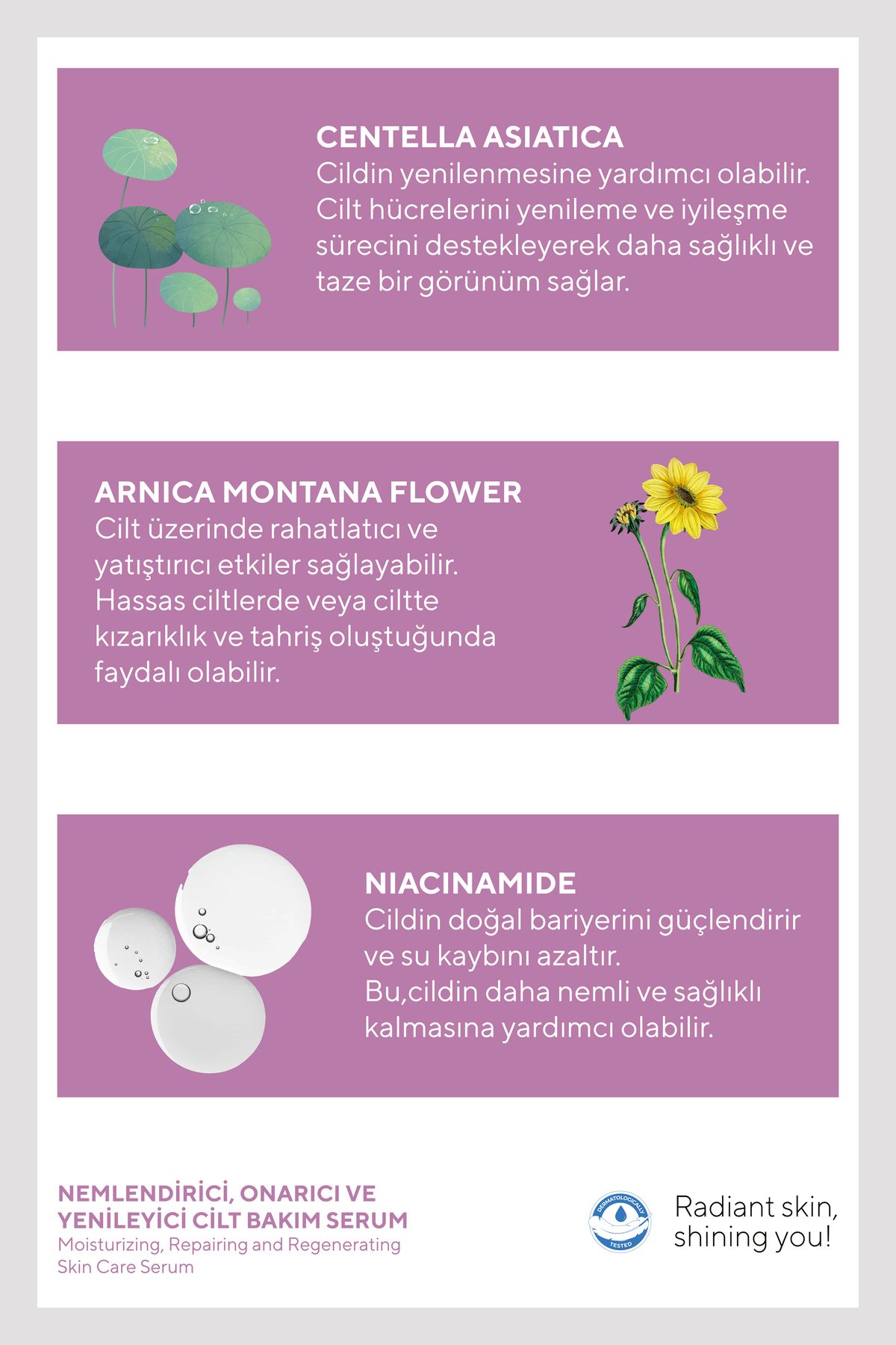 Nemlendirici,Onarıcı ve Yenileyici Cilt Bakım Serum 30 ML (Centella Asiatica,Niacinamide)