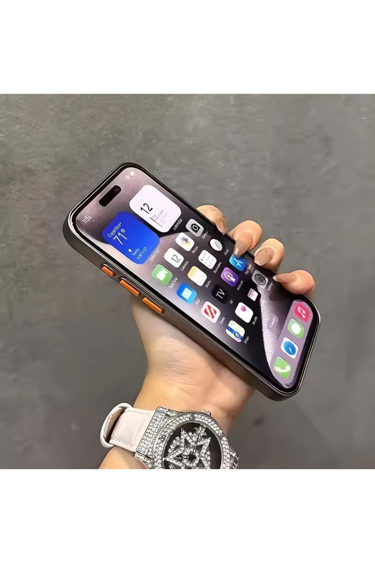 iPhone 14 Pro Max Rongo Standlı ve Lensli Kapak Kılıf Darbeye Dayanıklı Premium - Natural Titanyum