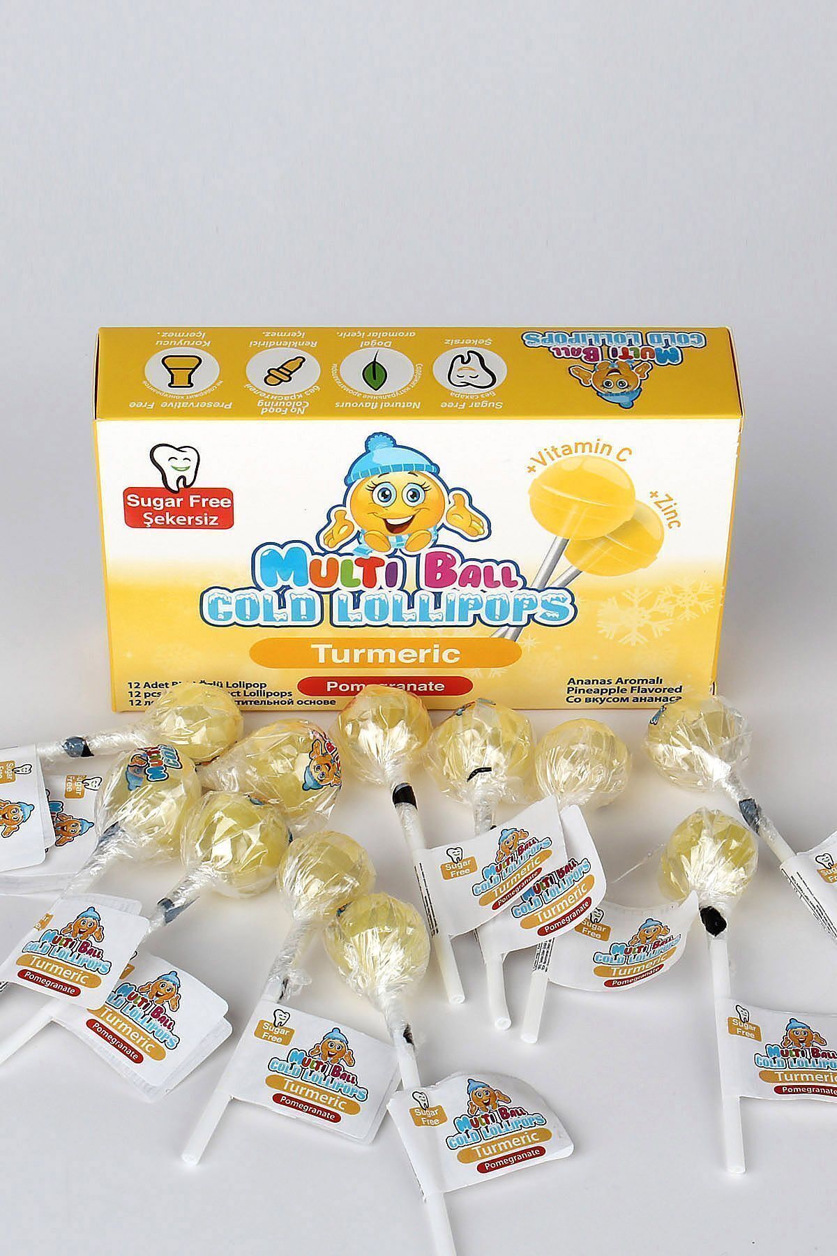 Cold ( Zerdeçal / Nar Kabuğu) Şekersiz / Sugar Free Lolipop 12 Ad