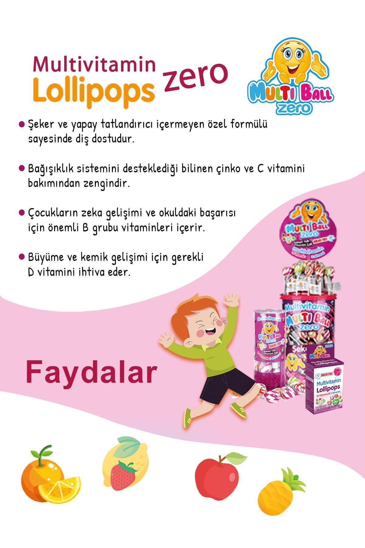 Multiball Zero ( Şekersiz ) 15 Adet Lolipops ( 12 Vitamin 3 Mineral )