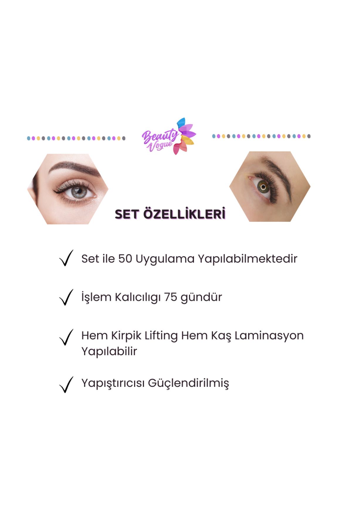 Beauty Vogue Kirpik Lifting Seti, Lash Lift, Kaş & Kirpik Perma Seti (FULL SET)-15 Kullanımlık