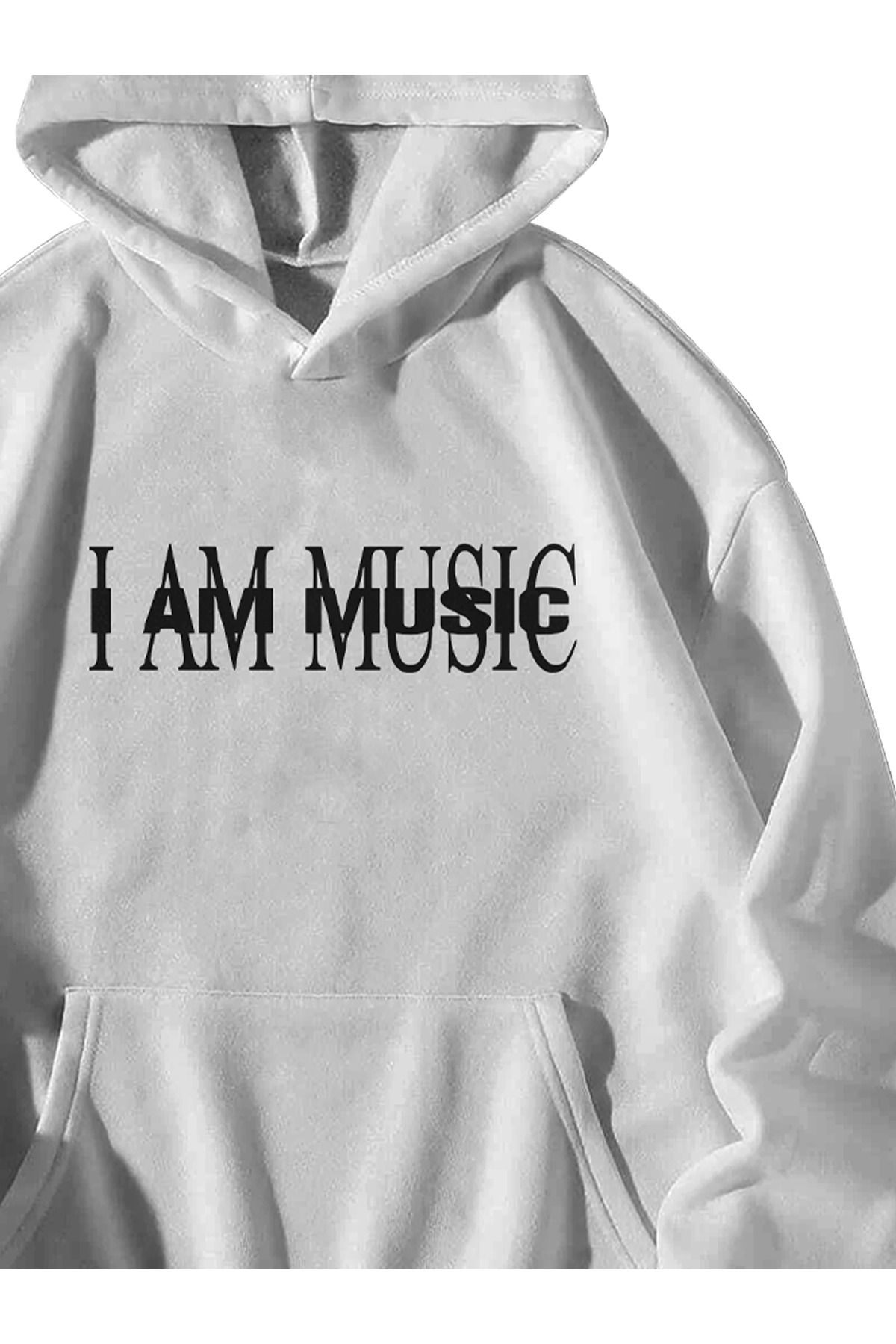 Kadın Erkek Beyaz Playboi Carti I am Music Baskılı Oversize Kapşonlu Kanguru Cepli Hoodie