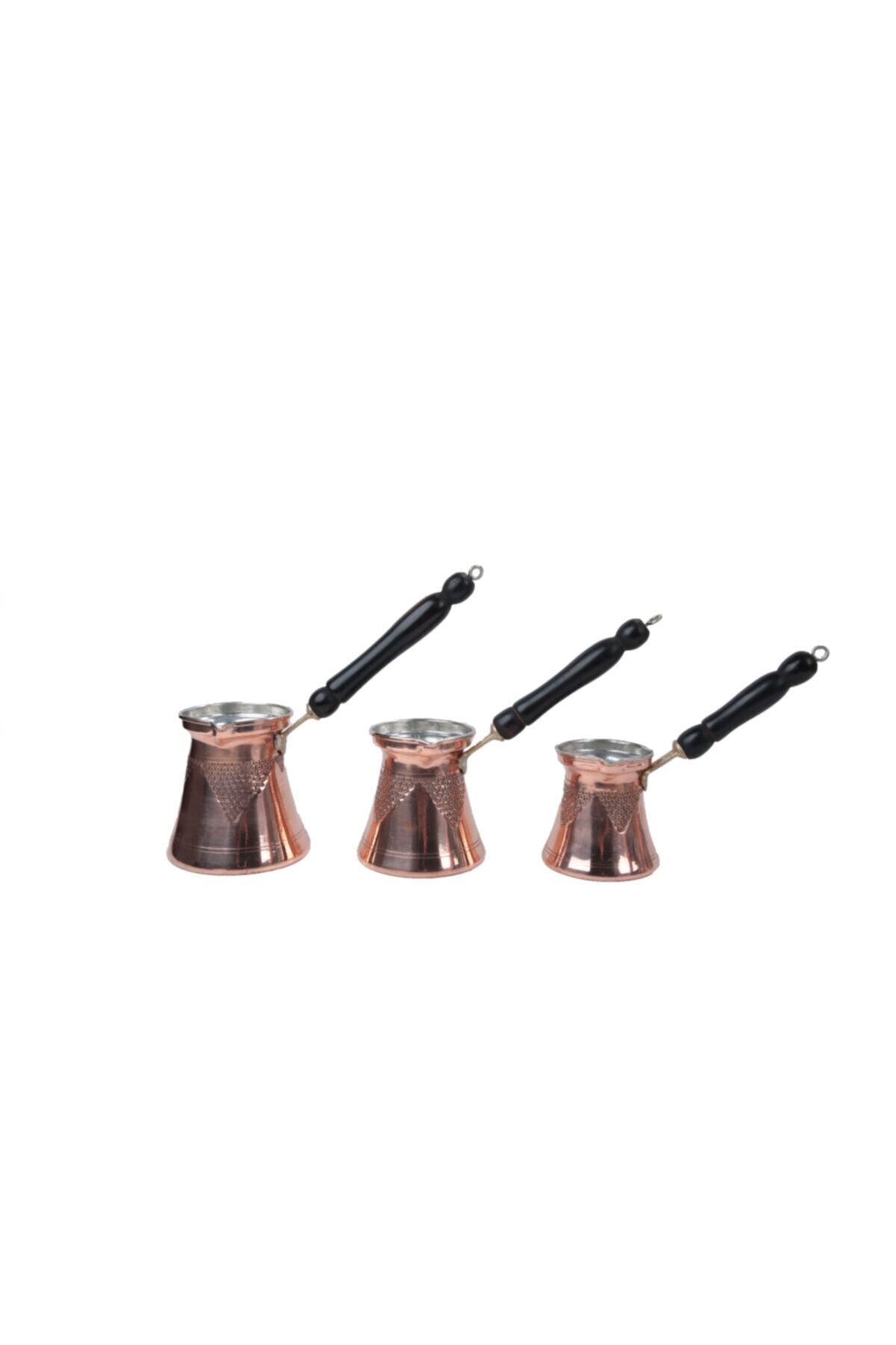 cupperfieldTR Ugr 3 Lü Bakır Cezve Uzun Üzüm Işlemeli