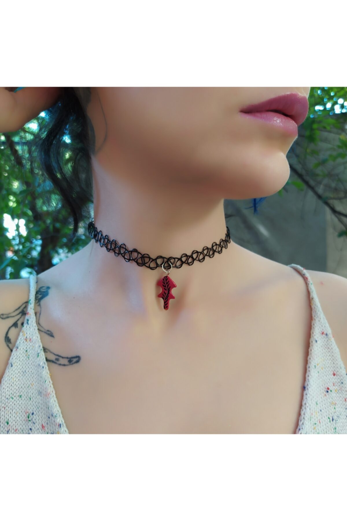 mamaokaliptus El Yapımı Ağaç Choker Tasma Kolye Seramik Kil Takı Tasarım Dövme Kolye Tattoo Choker