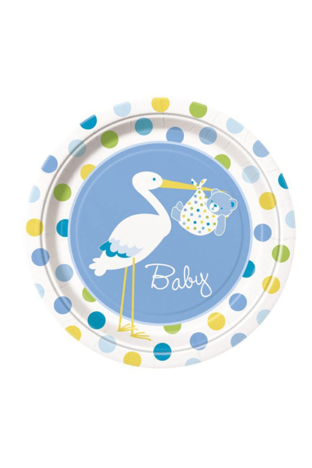 Kastore Leylek Temalı Mavi Renk Erkek Baby Boy Stork Baby Shower Parti Tabağı 8 Adet