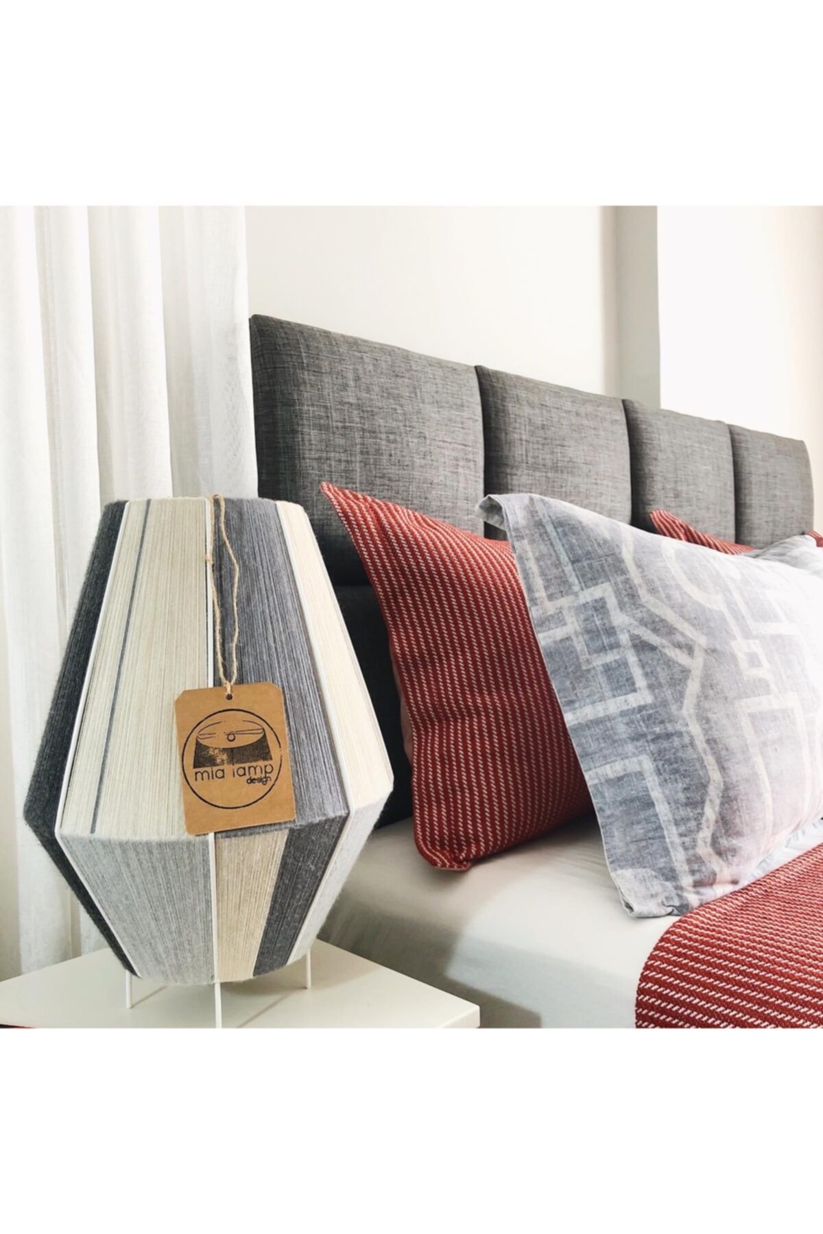mia design Mia Lamp El Yapımı Özel Tasarım Gri Abajur Salon/antre/yatak Odası/çocuk Odası