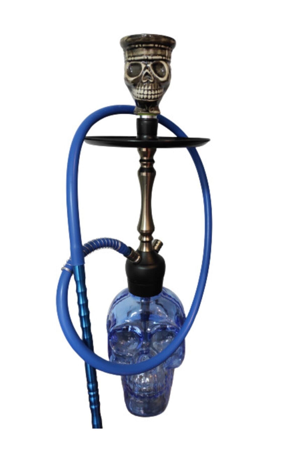 Camp & Shisha Kilitli Kurukafa Nargile Takımı Kuru Kafa Lüle Full Mavi Set