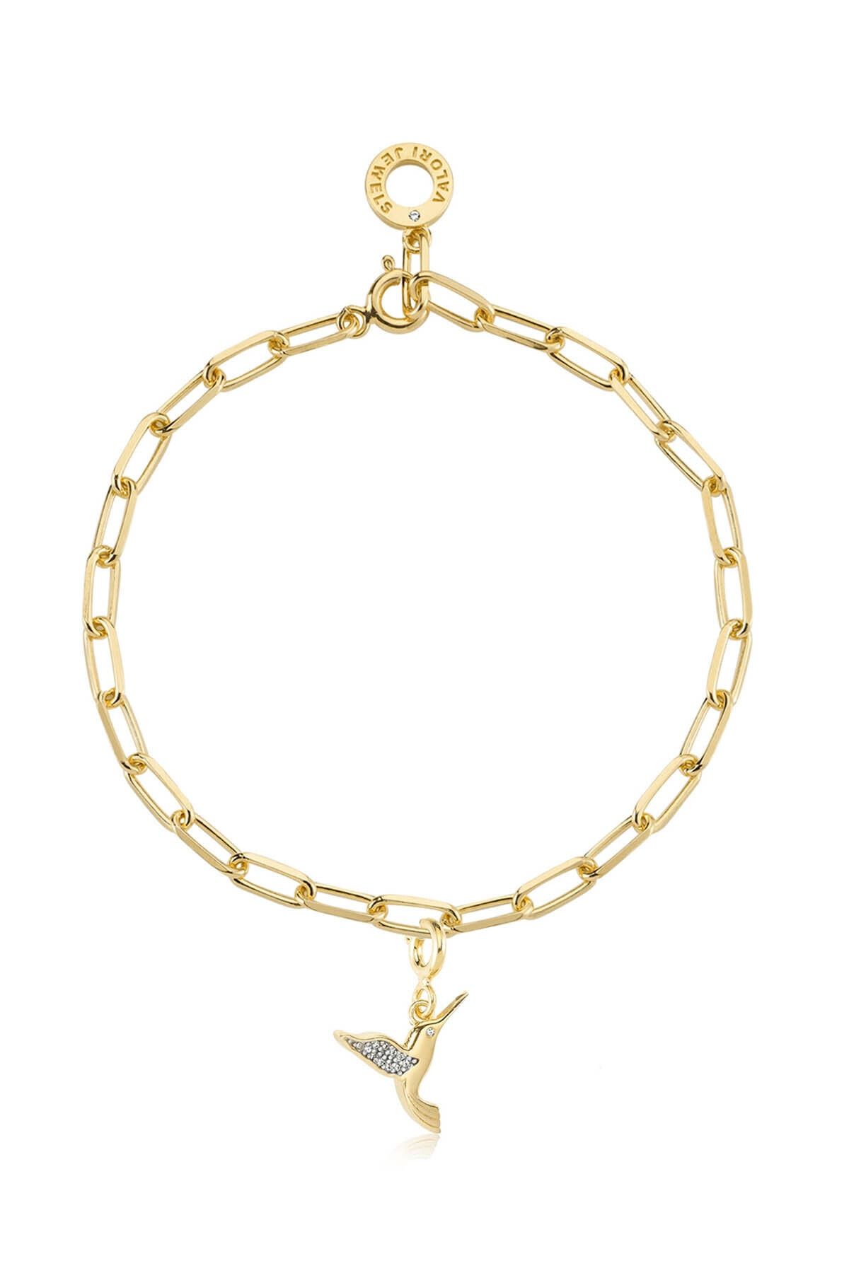 Valori Jewels Tatlı Kuş, Zirkon Taşlı, Altın Rengi Gümüş Charm Bileklik Kombini