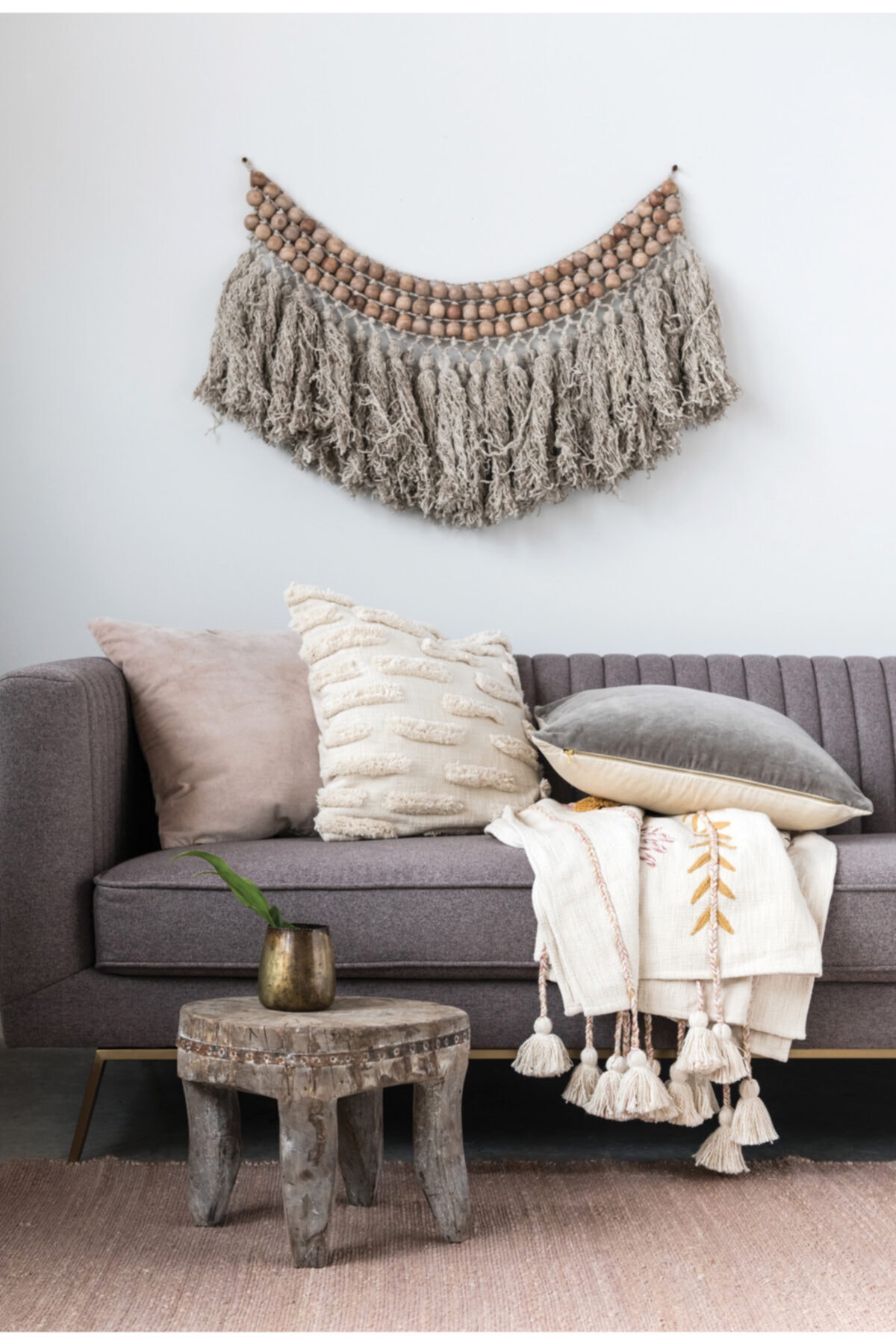 Warm Design Dekoratif Yün & Ahşap Boncuklu Duvar Dekoru